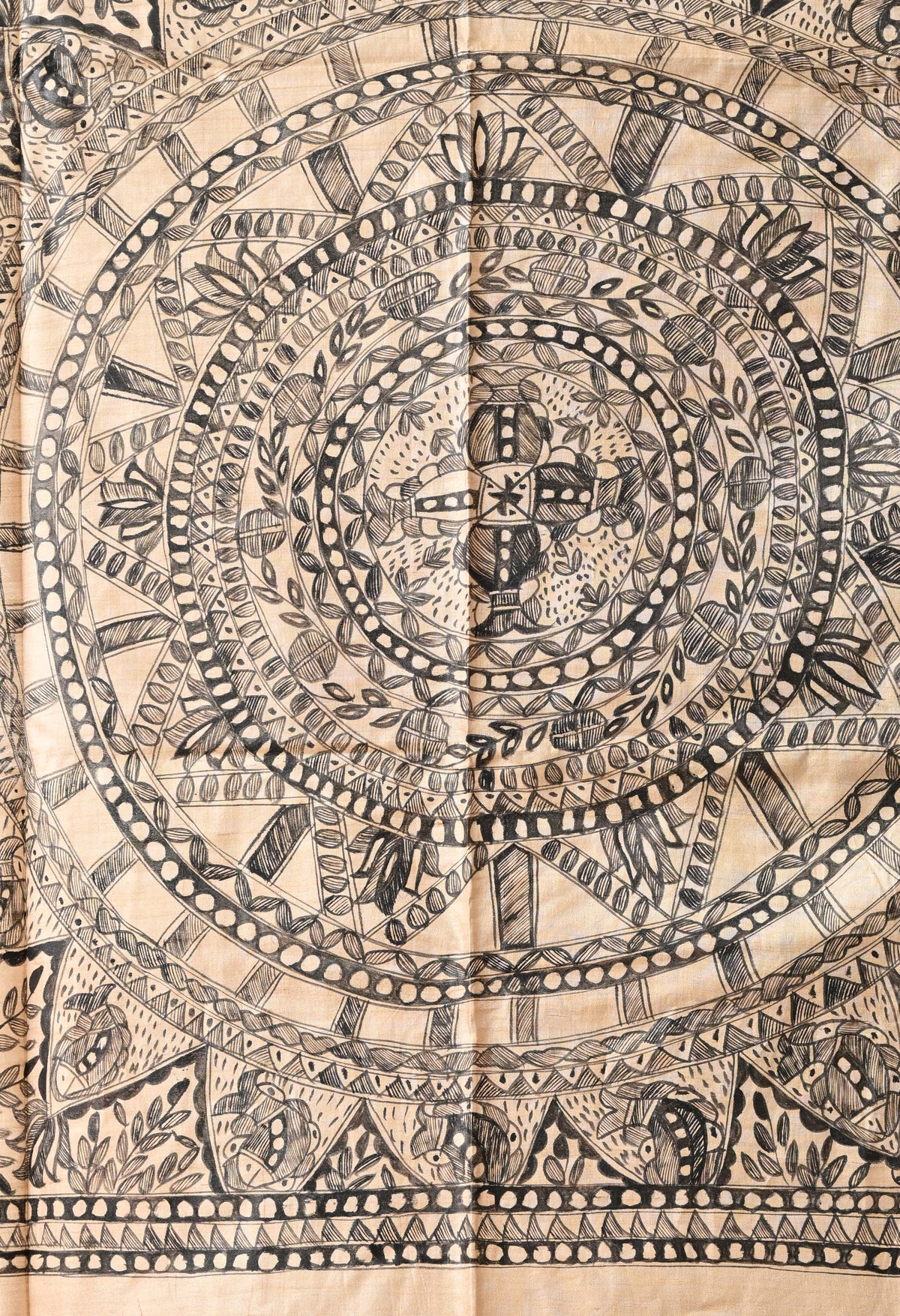 Pure Tussar Silk Madhubani Hand-Painted Saree – Monochrome Heritage Collection