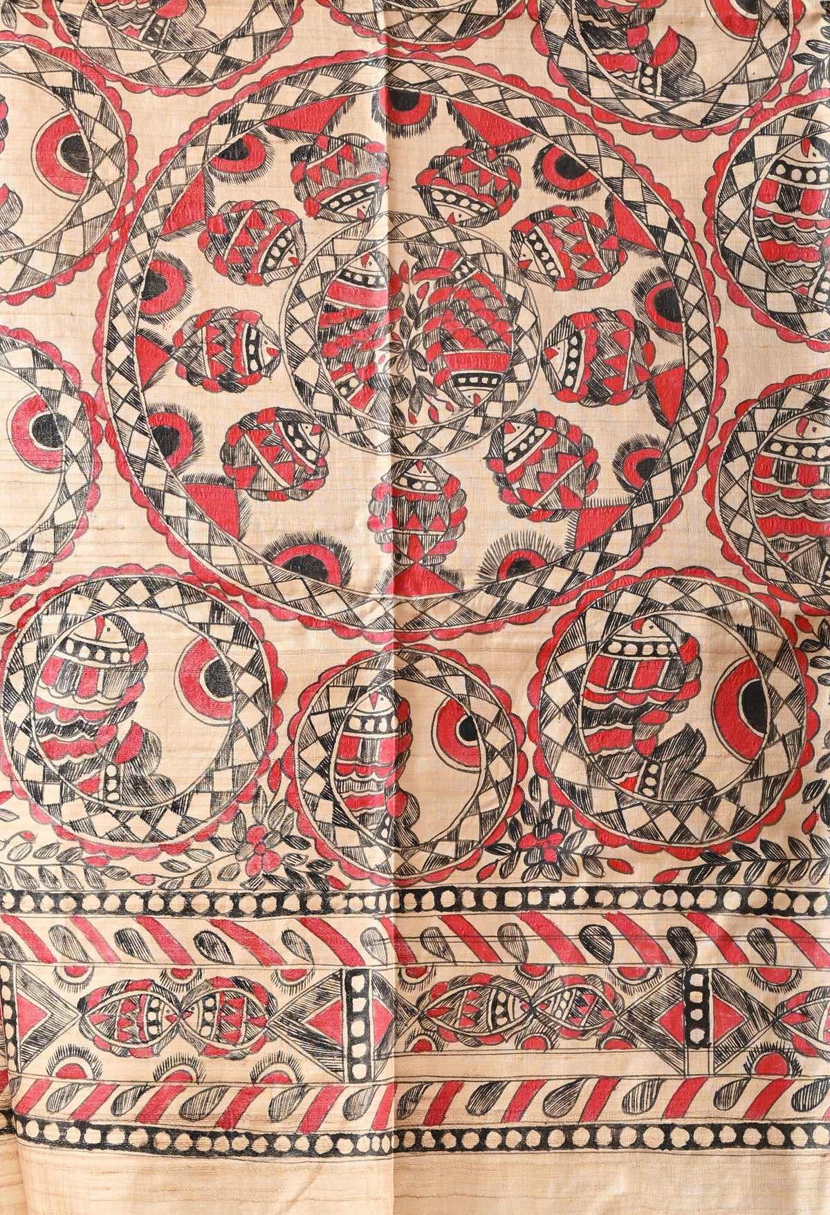 Pure Tussar Silk Madhubani Hand-Painted Saree – Crimson Heritage Collection