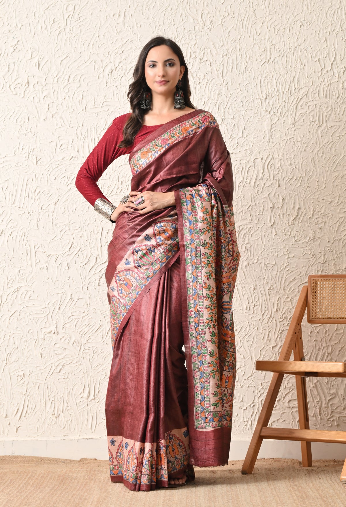 Pure Tussar Silk Madhubani Hand-Painted Saree