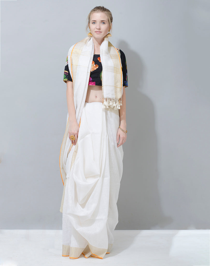 Off-White Linen Saree: Elegance in Blush