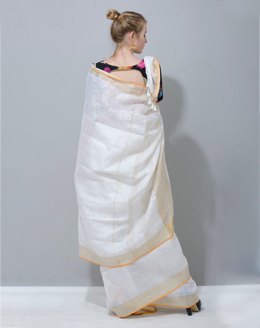 Off-White Linen Saree: Elegance in Blush