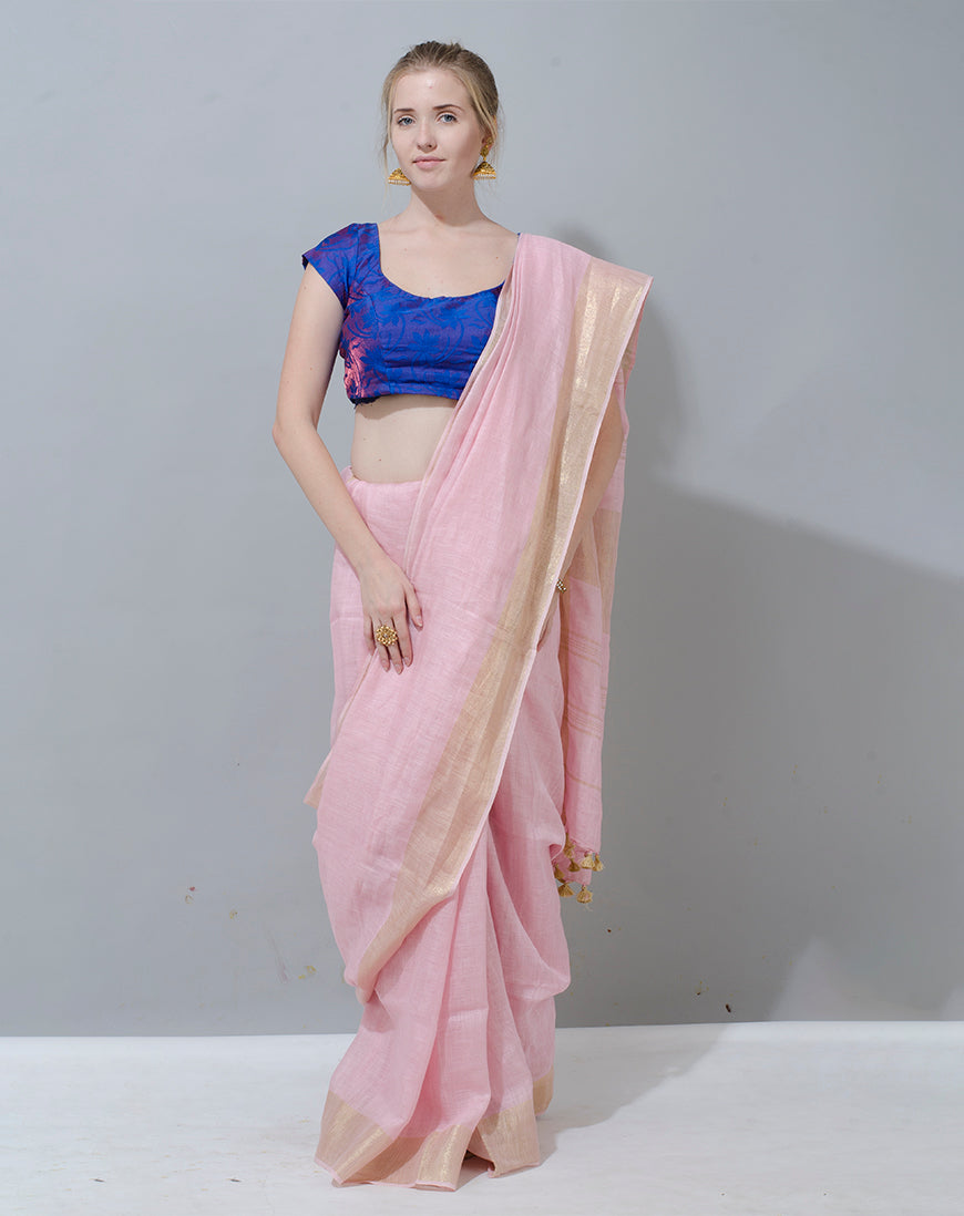 Stunning Lightweight Baby Pink Linen Saree