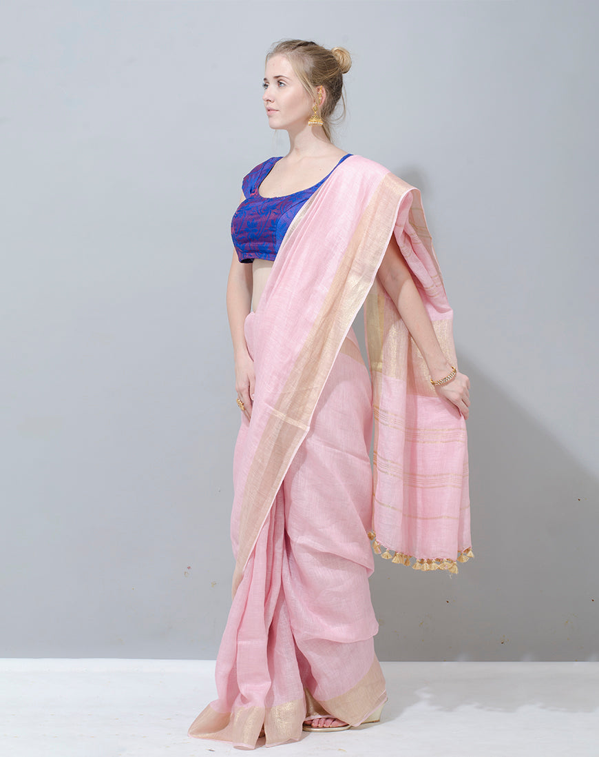 Stunning Lightweight Baby Pink Linen Saree