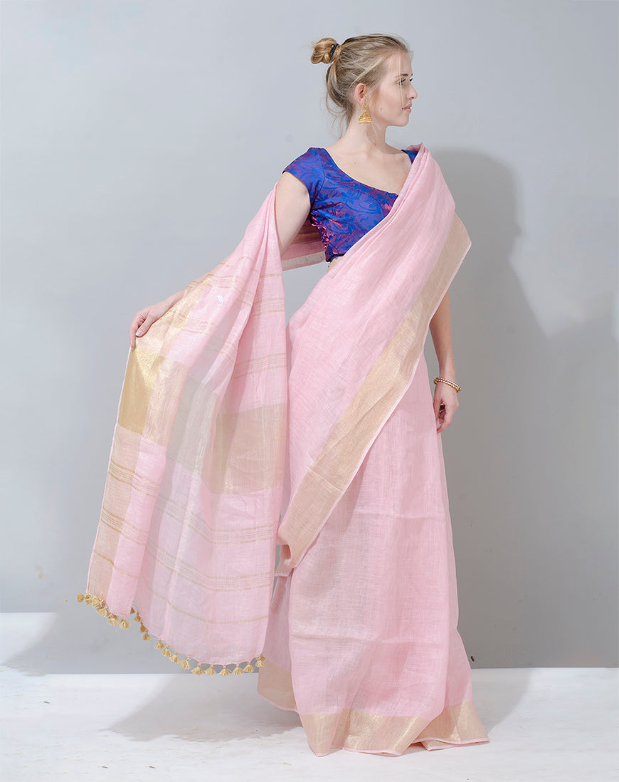 Stunning Lightweight Baby Pink Linen Saree