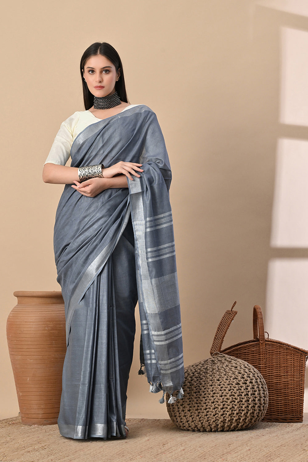 Grey Grace – Buttery Soft Cotton Slub Saree