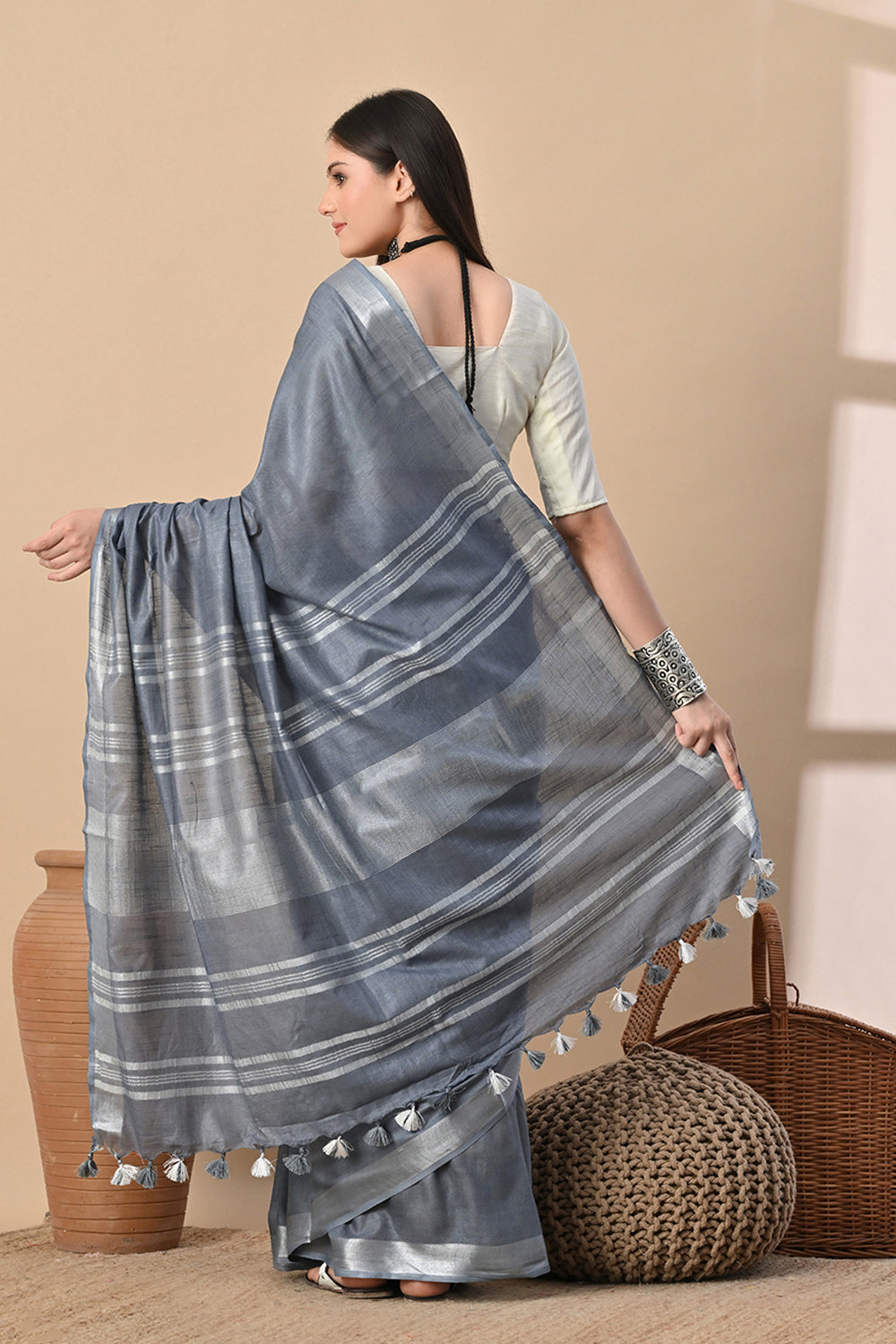 Grey Grace – Buttery Soft Cotton Slub Saree