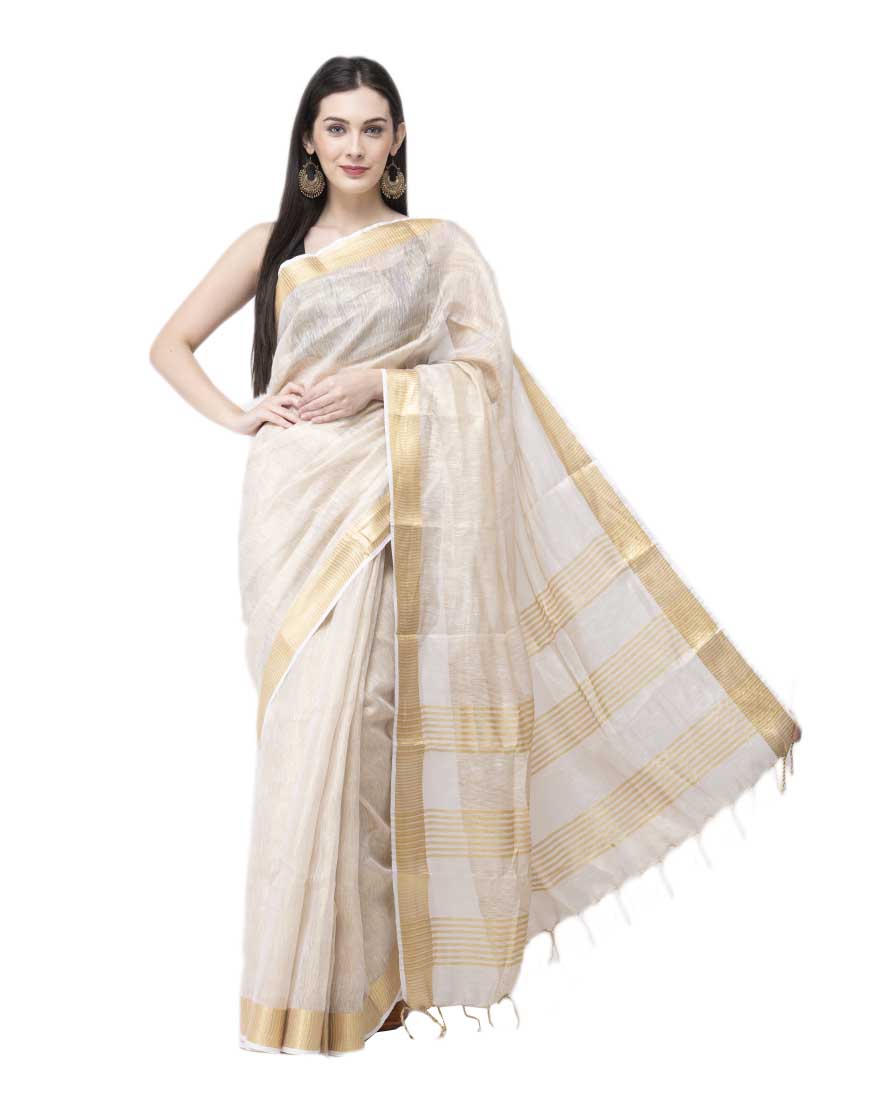 CREAM TISSUE LINEN SAREE