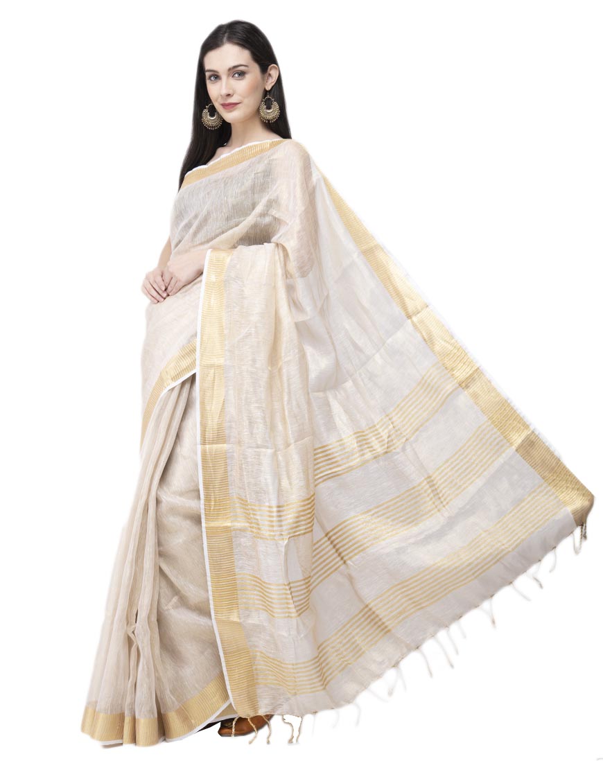 CREAM TISSUE LINEN SAREE