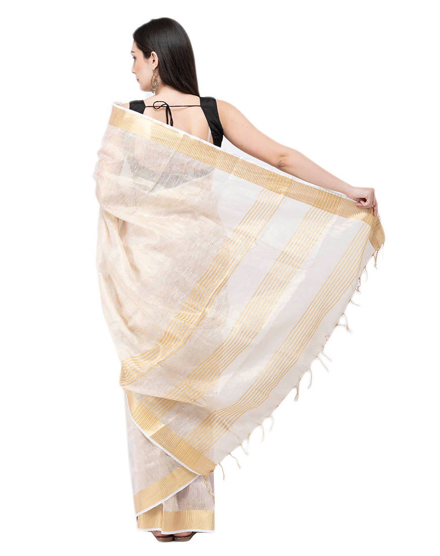 CREAM TISSUE LINEN SAREE