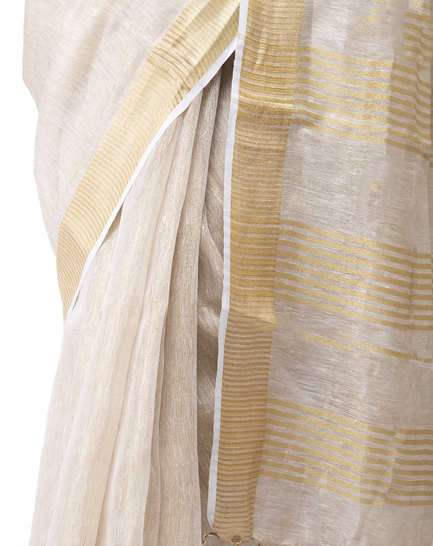 CREAM TISSUE LINEN SAREE