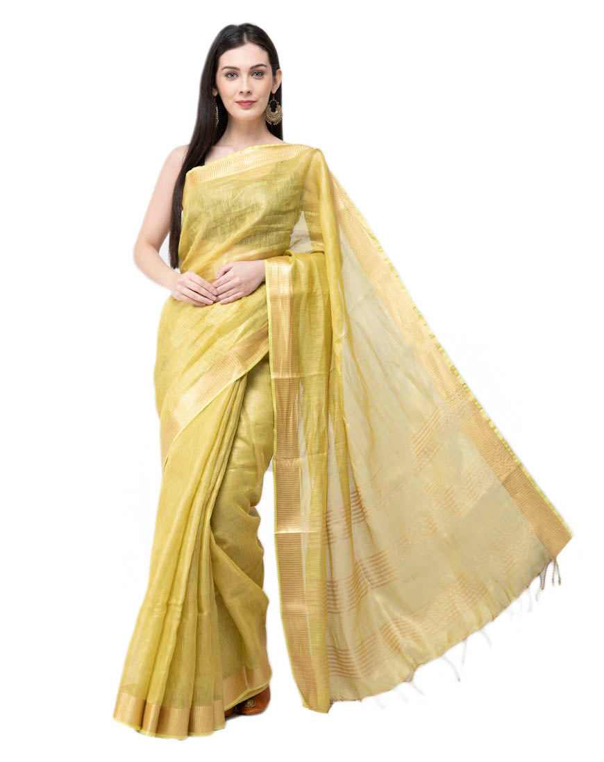 LIGHT MUSTARD TISSUE LINEN SAREE