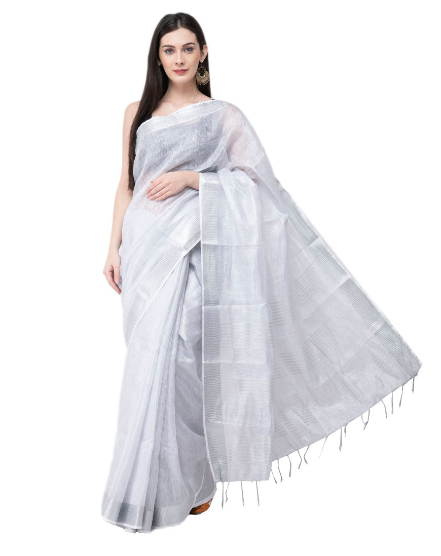 SILVER COLOUR TISSUE LINEN SAREE