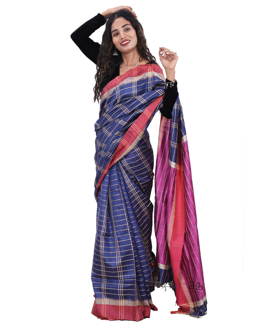 Handloom Stripe Tussar Silk Saree with Weaved border