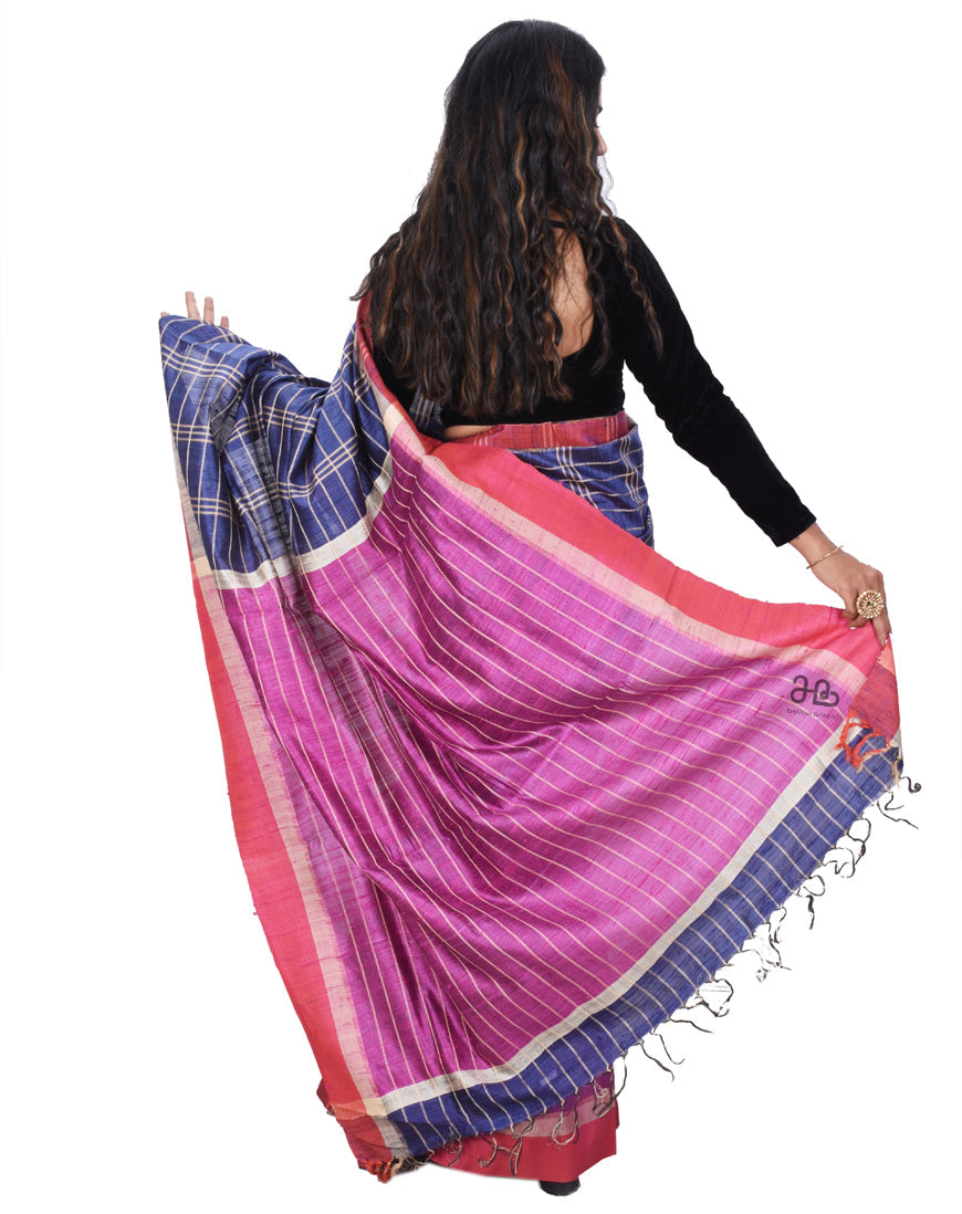 Handloom Stripe Tussar Silk Saree with Weaved border