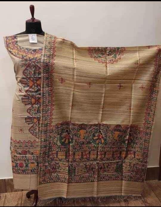 Tussar Silk Madhubani Handpainted Suit & Dupatta Set
