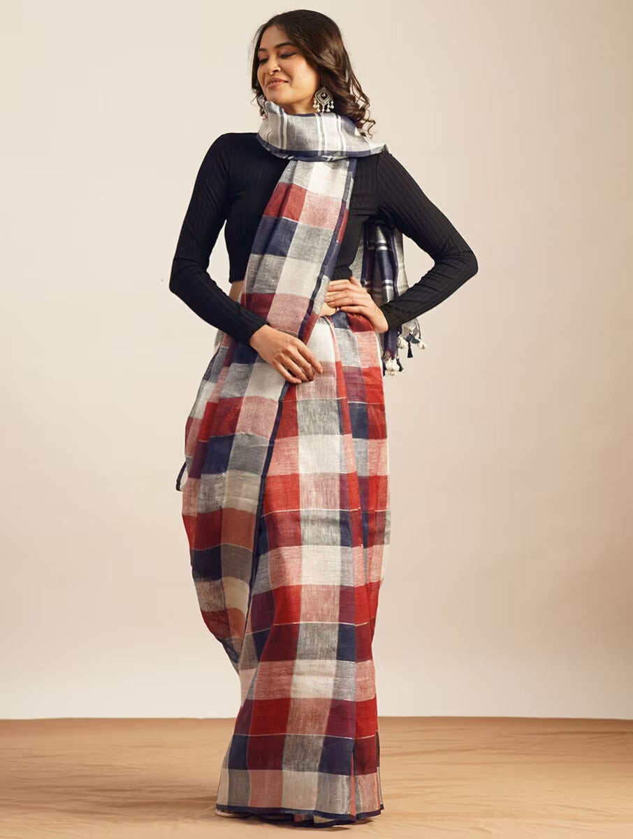 Vibrant Checks and Multicolor Linen Saree