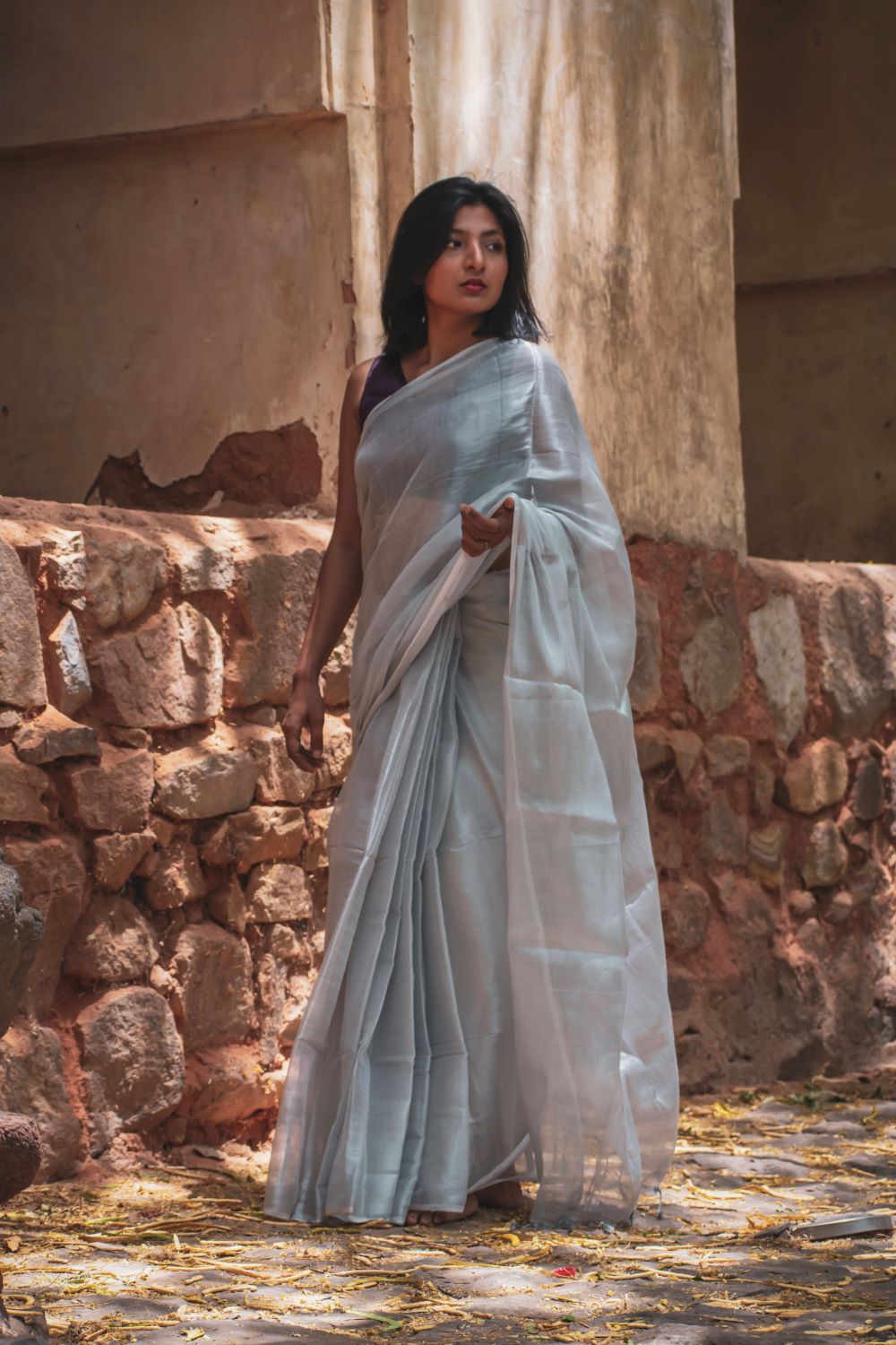Silver Colour Tissue Cotton Saree