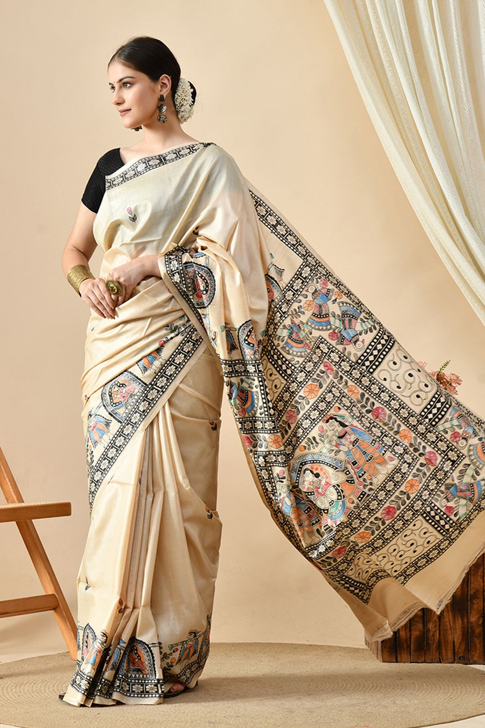 Elegant handwoven pure tussar silk saree, 6.5 mtr in length, ideal for dry cleaning. Buy eco-friendly tussar saree online
