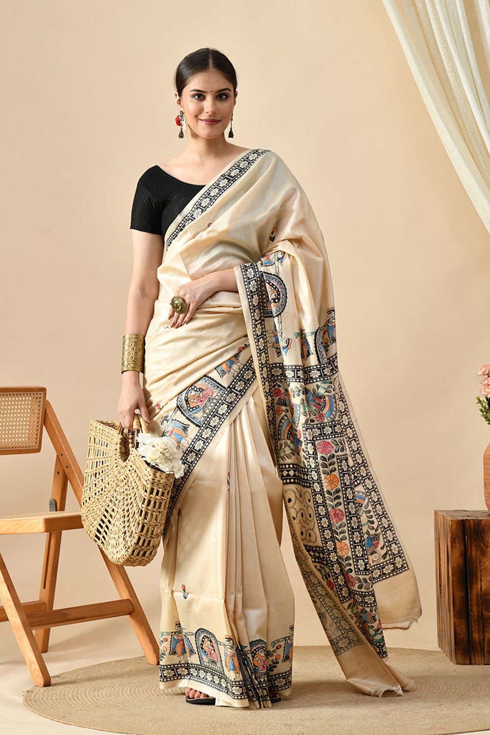 Elegant handwoven pure tussar silk saree, 6.5 mtr in length, ideal for dry cleaning. Buy eco-friendly tussar saree online