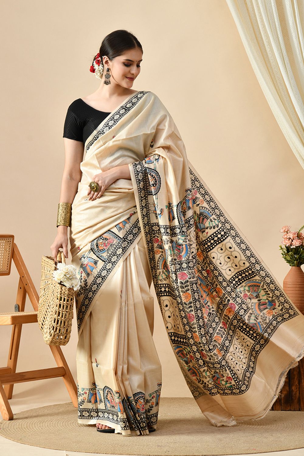 Elegant handwoven pure tussar silk saree, 6.5 mtr in length, ideal for dry cleaning. Buy eco-friendly tussar saree online
