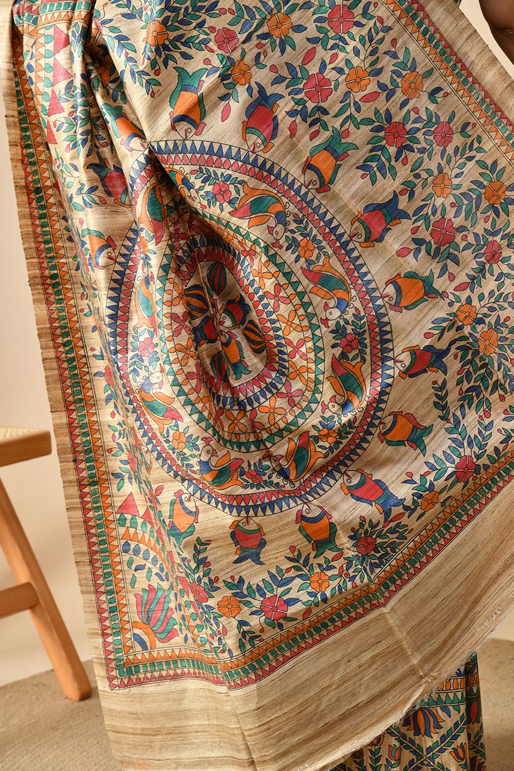 Handwoven eco-friendly pure tussar silk saree of length 6.5 mtr. Perfect for online shopping and uses natural dye. Dry clean recommended.