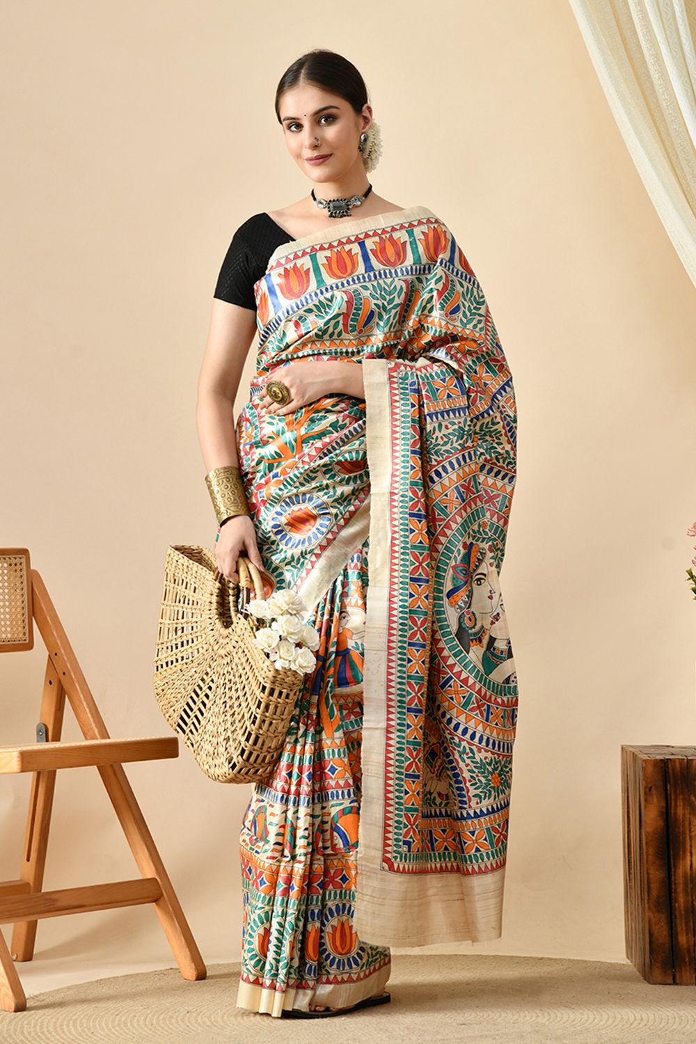 Elegant handwoven eco-friendly tussar silk saree of 6.5 meters length, ideal for dry clean. Buy this pure tussar silk saree online.