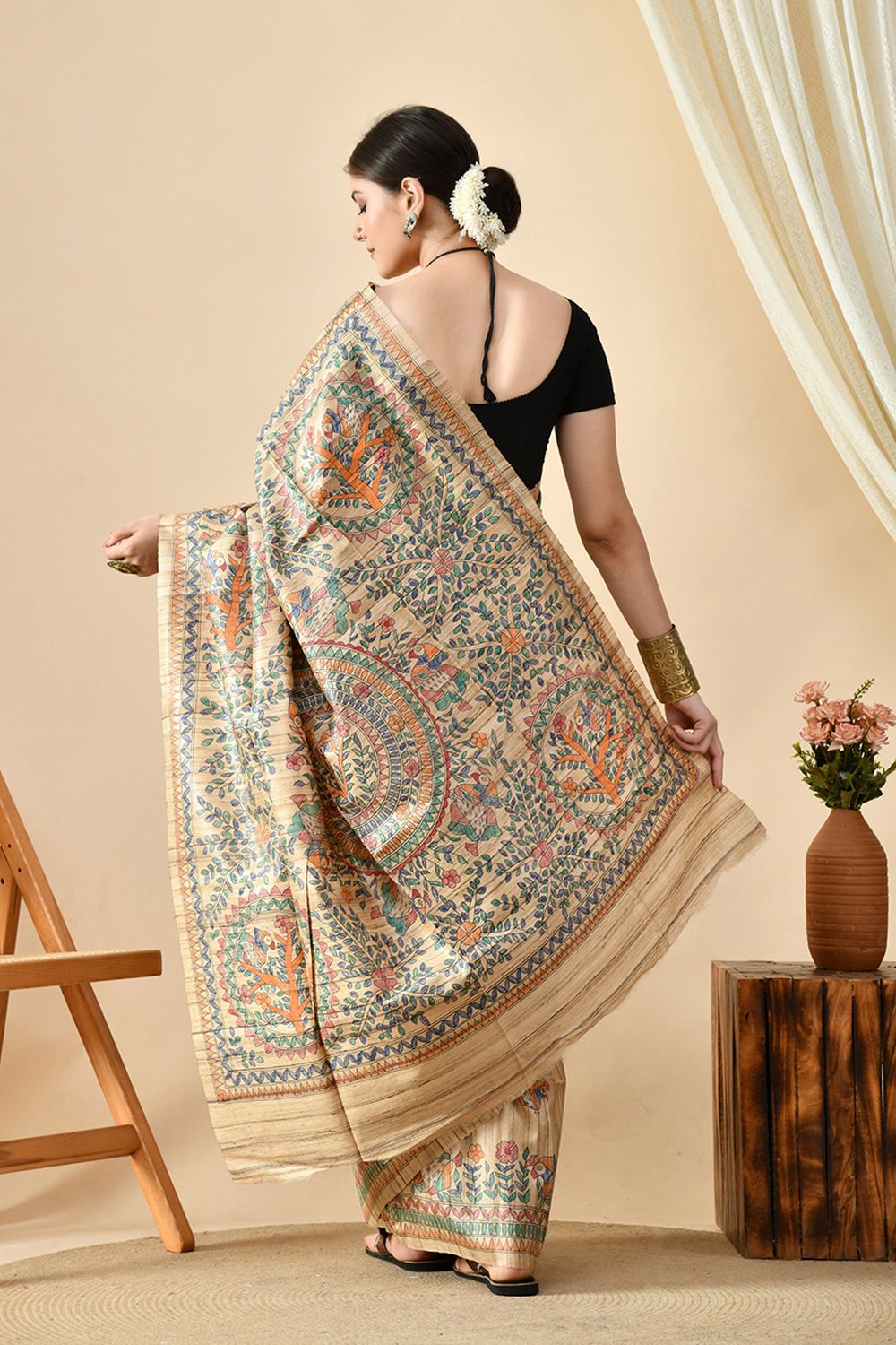 Handwoven eco-friendly pure tussar silk saree, ideal for dry clean, available for online shopping