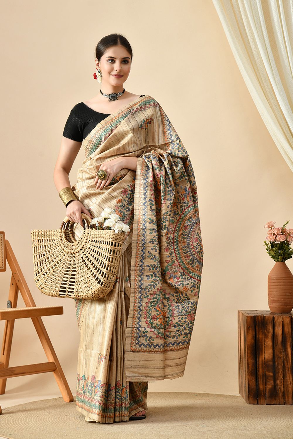 Handwoven eco-friendly pure tussar silk saree, ideal for dry clean, available for online shopping