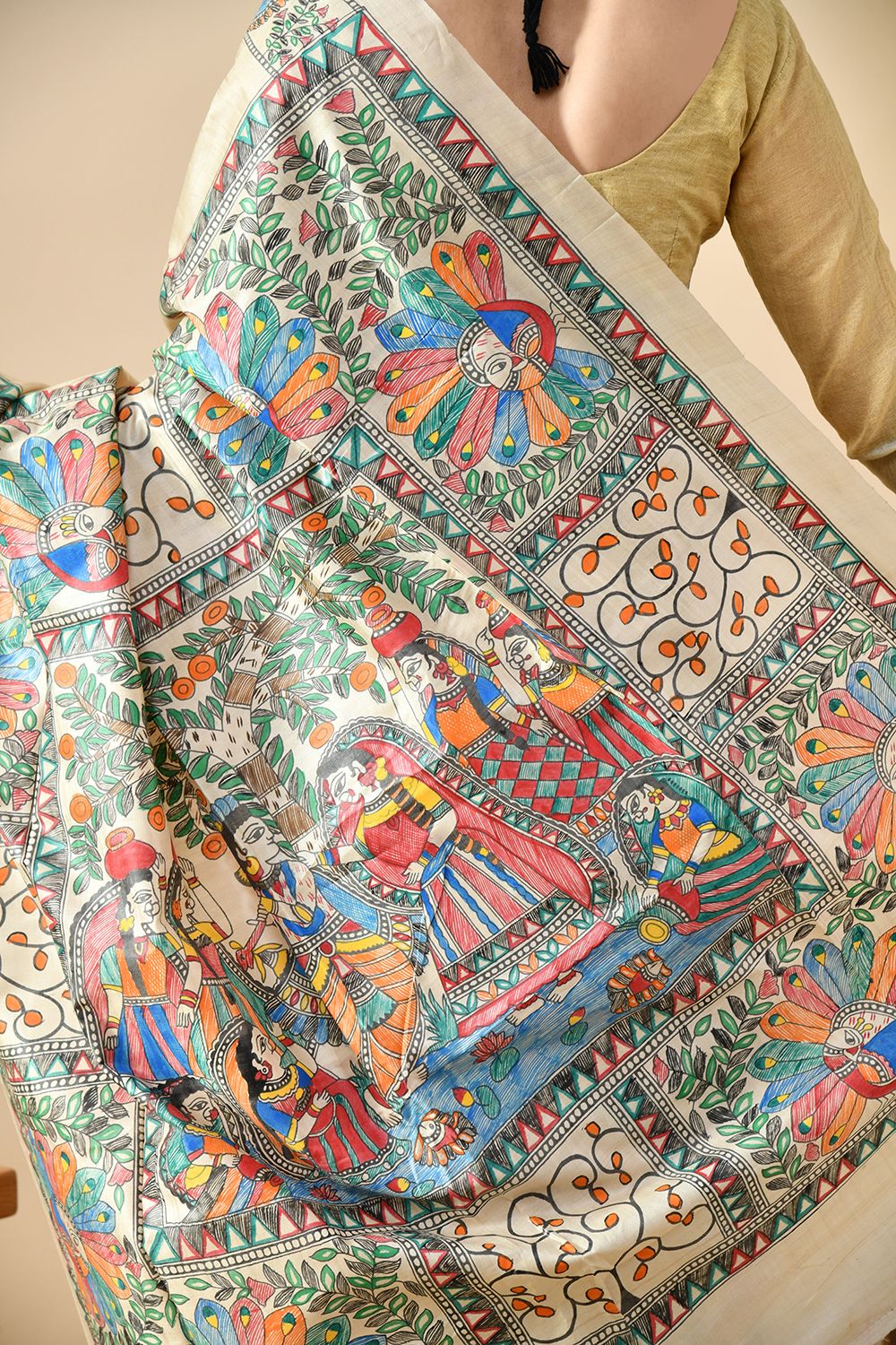 Handwoven pure tussar silk saree, eco-friendly, dry clean recommended, 6.5 meters long, available for online purchase