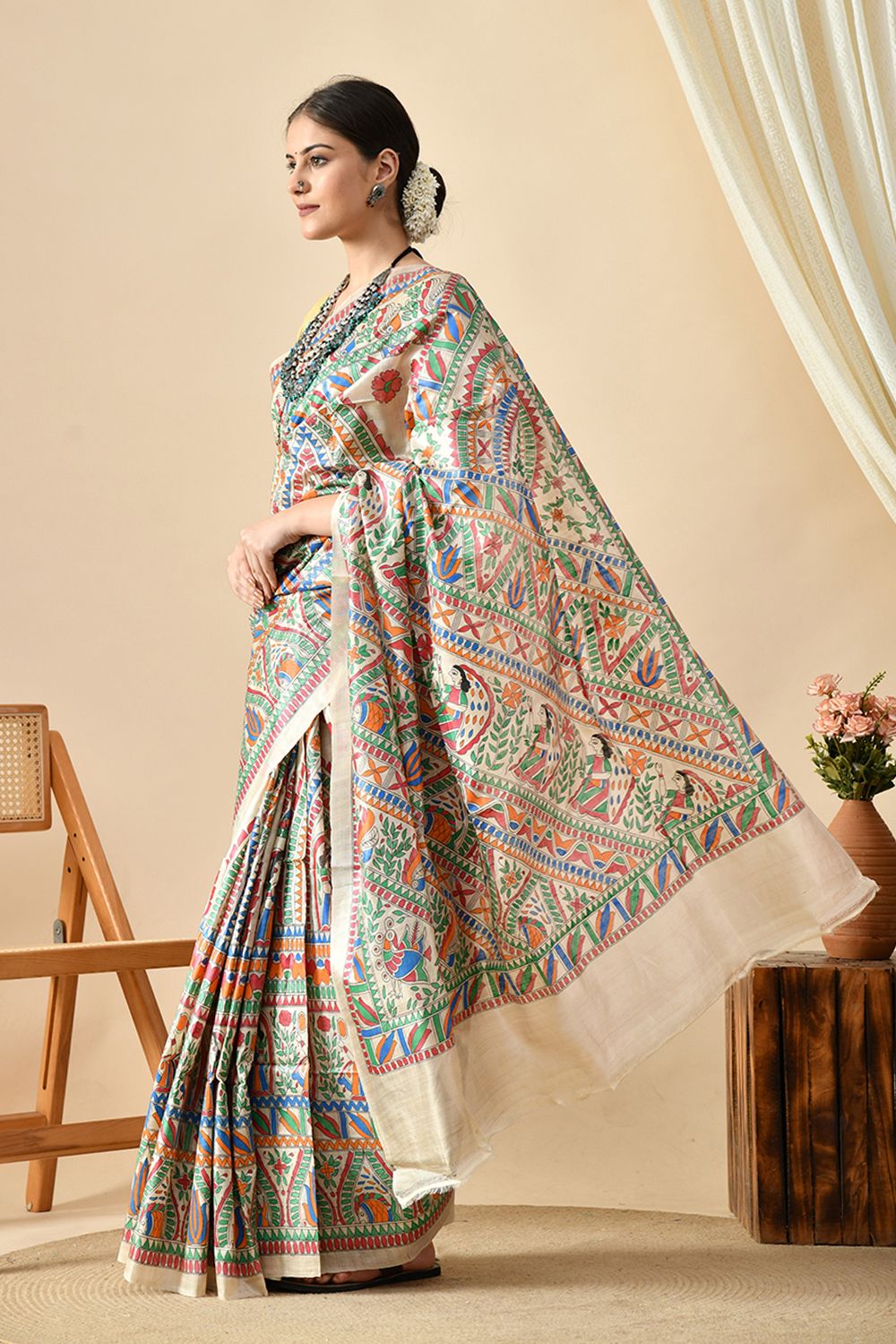 Handwoven pure Tussar Silk saree, 6.5 mtr in length, eco-friendly, recommended dry clean, perfect to buy online