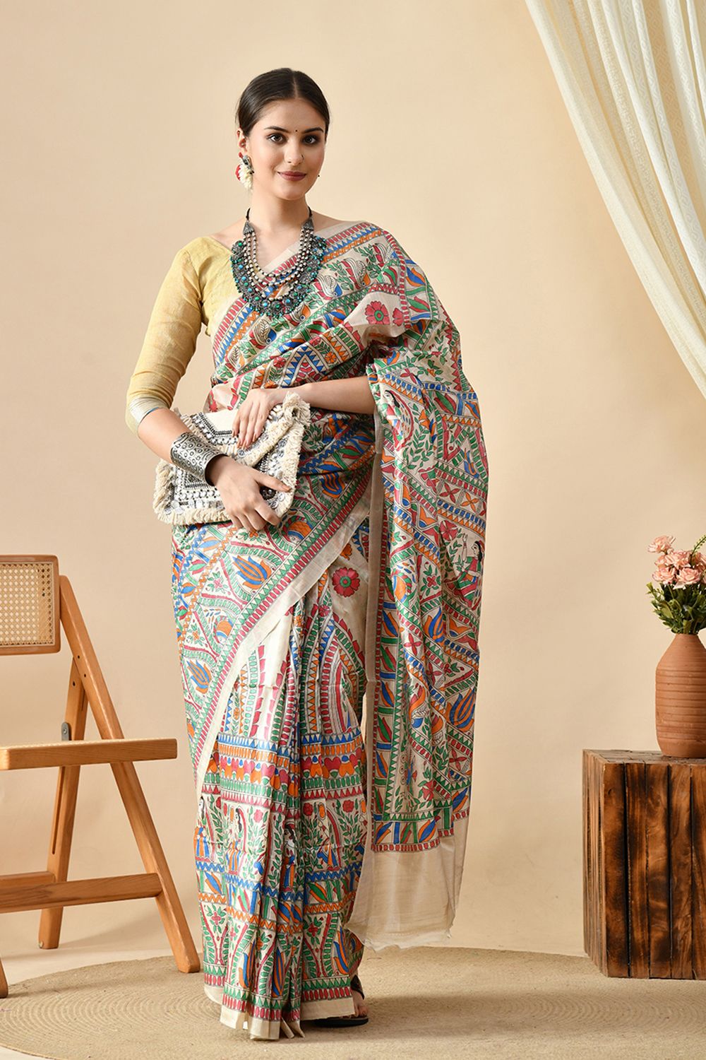 Handwoven pure Tussar Silk saree, 6.5 mtr in length, eco-friendly, recommended dry clean, perfect to buy online