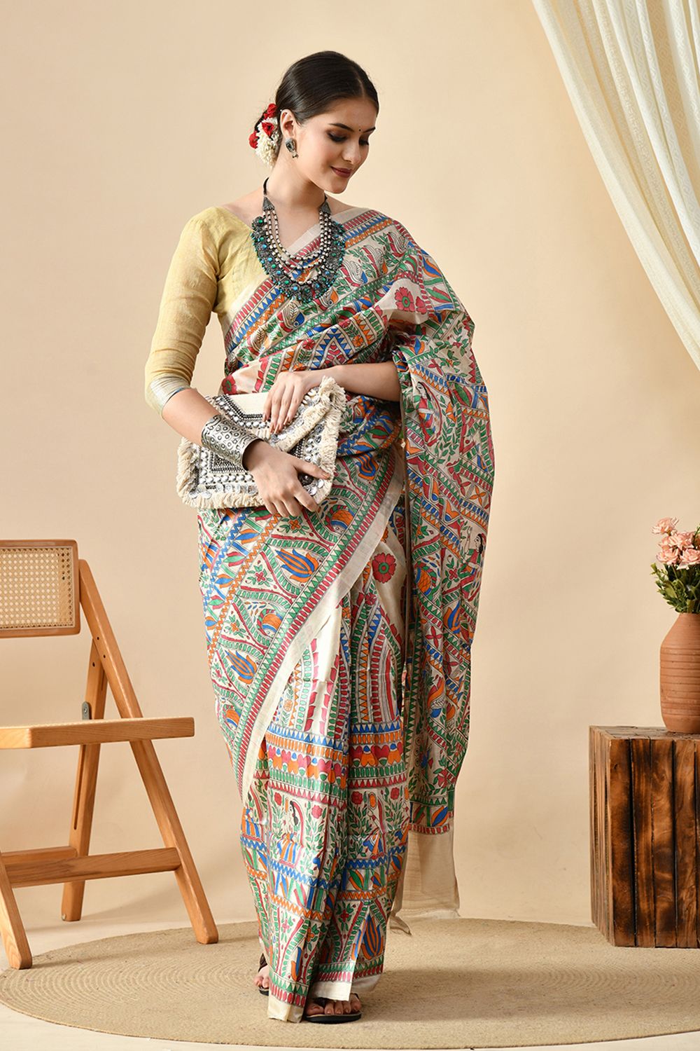 Handwoven pure Tussar Silk saree, 6.5 mtr in length, eco-friendly, recommended dry clean, perfect to buy online