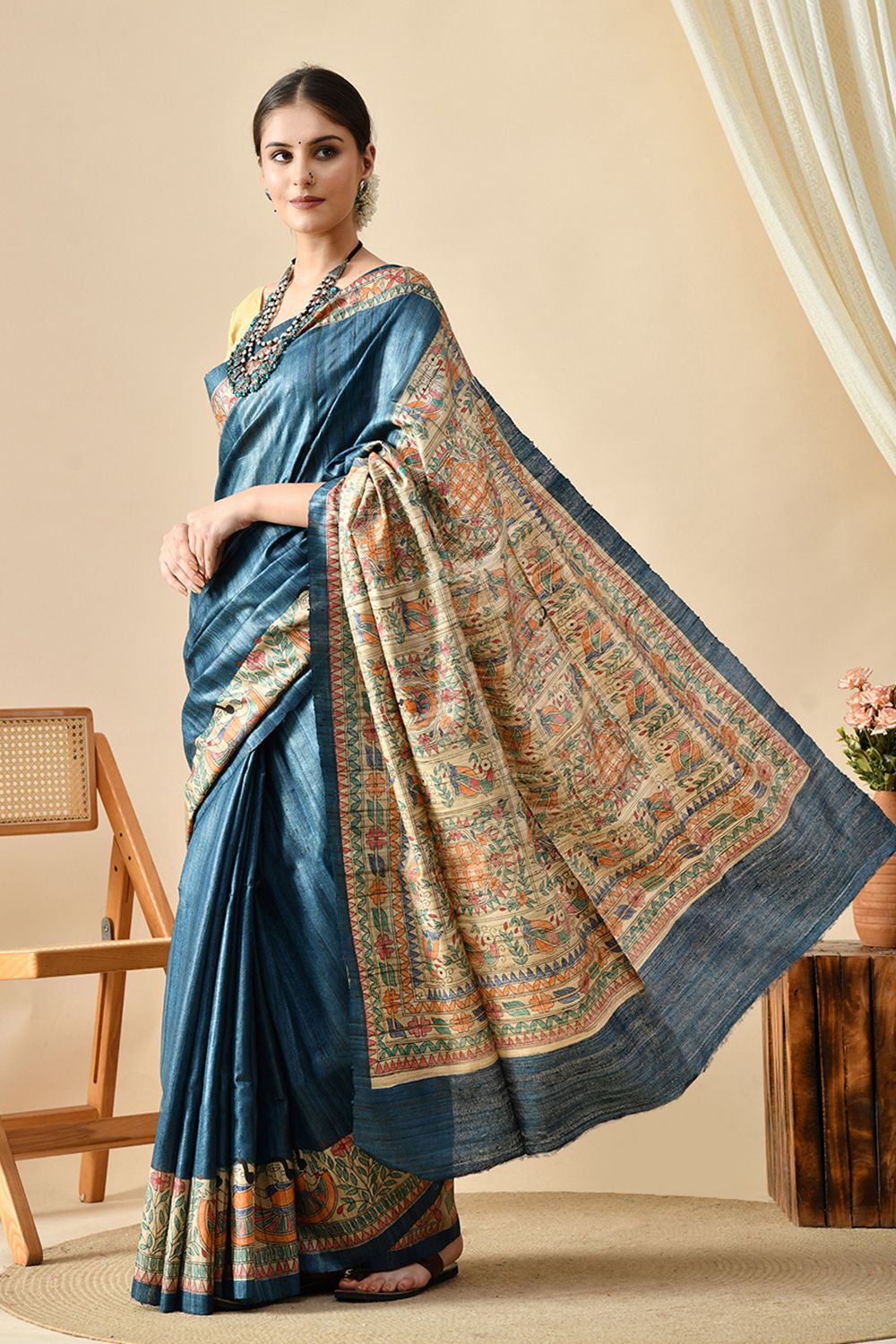 Elegant handwoven eco-friendly Tussar Silk saree of 6.5 meters, best for dry clean.