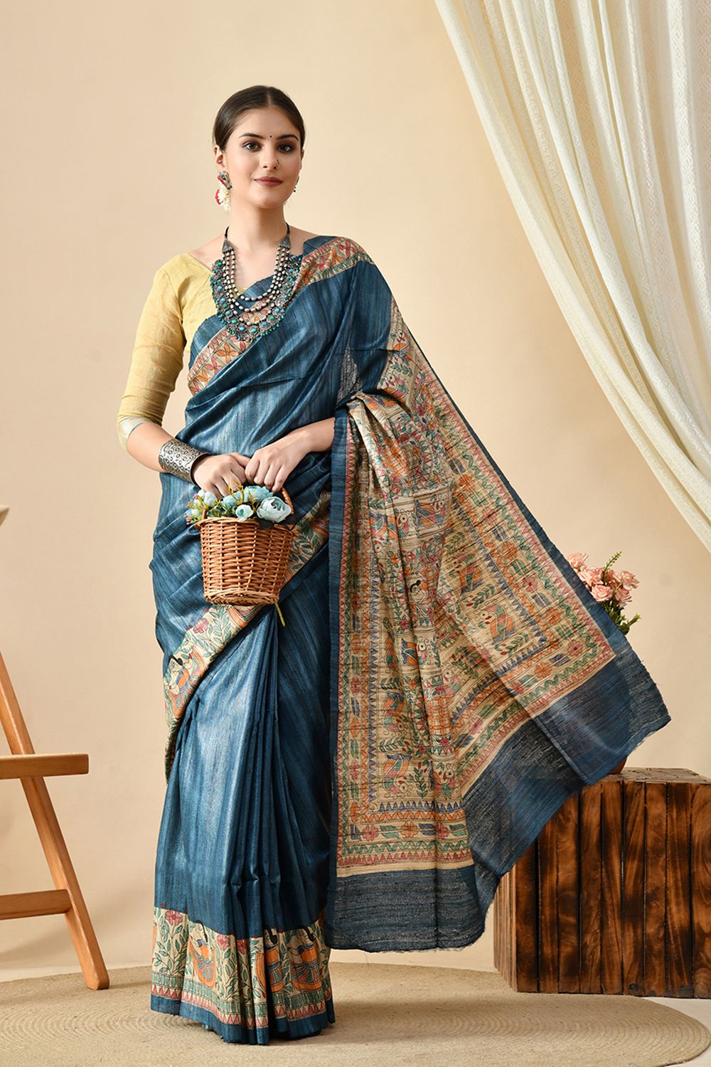 Elegant handwoven eco-friendly Tussar Silk saree of 6.5 meters, best for dry clean.