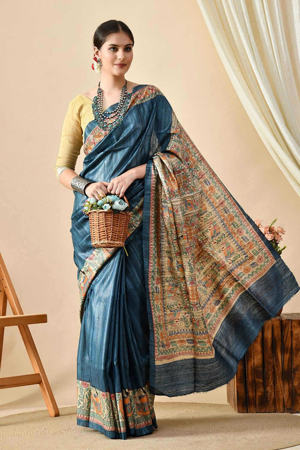 Elegant handwoven eco-friendly Tussar Silk saree of 6.5 meters, best for dry clean.