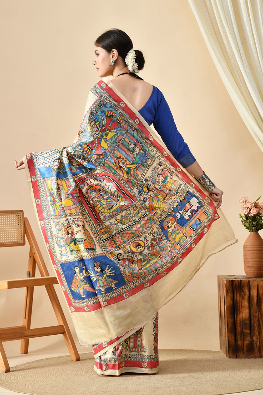 Elegant eco-friendly pure tussar silk saree handwoven in length of 6.5 meters, recommended dry clean for care, perfect to shop online.
