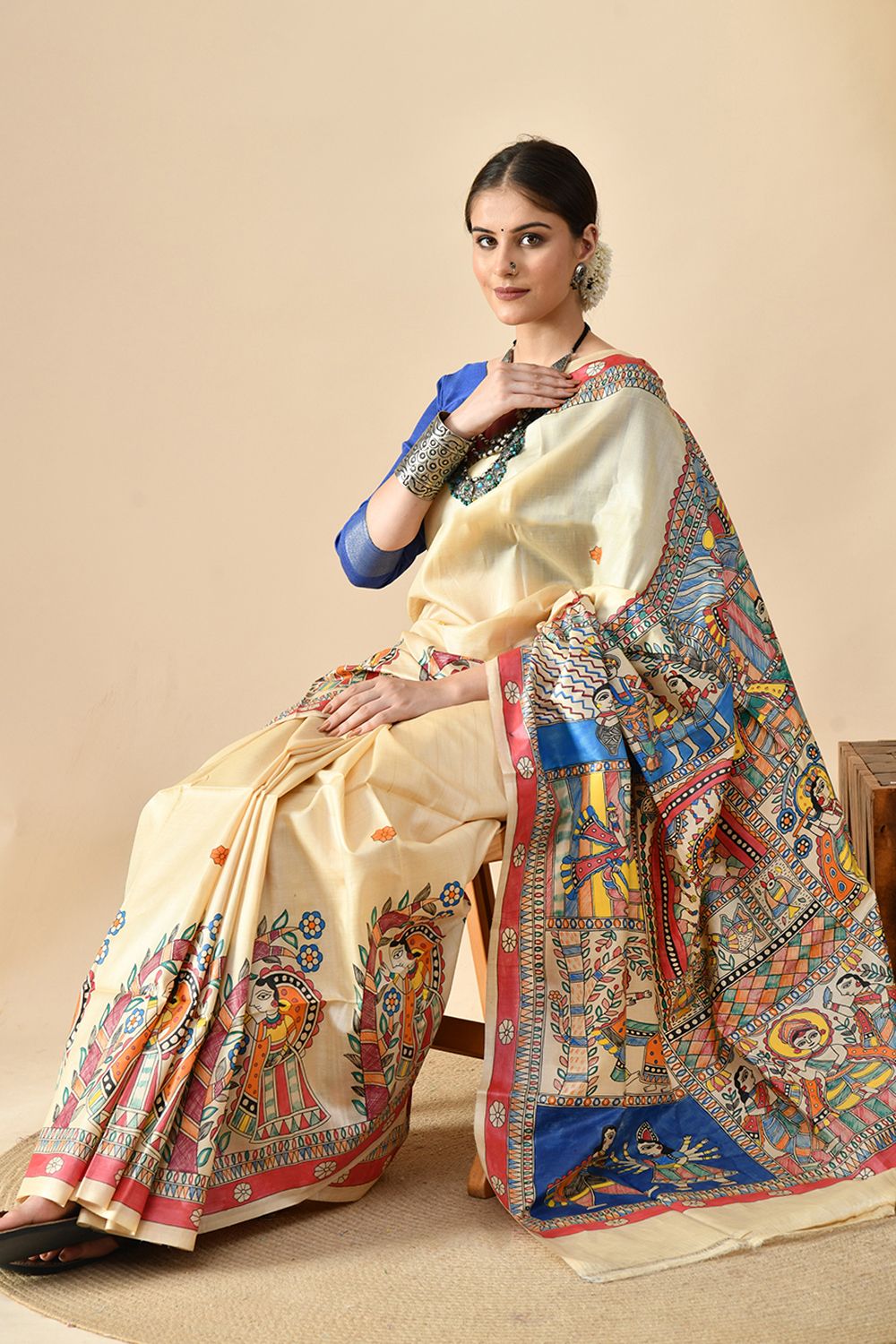 Elegant eco-friendly pure tussar silk saree handwoven in length of 6.5 meters, recommended dry clean for care, perfect to shop online.