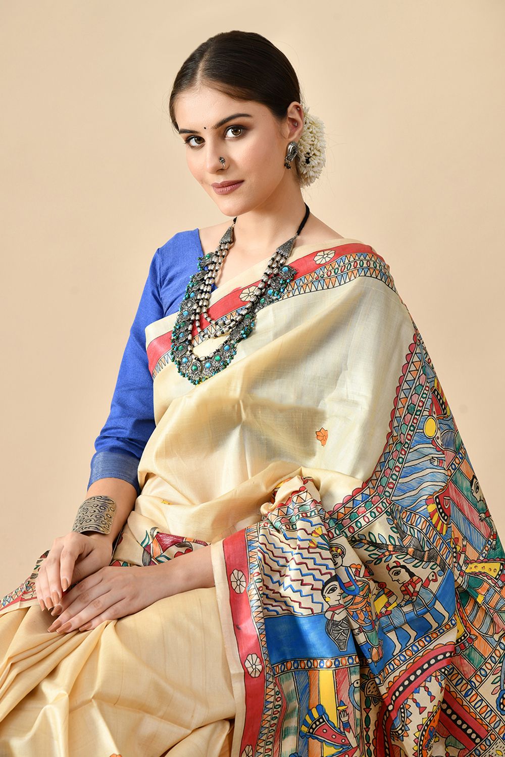 Elegant eco-friendly pure tussar silk saree handwoven in length of 6.5 meters, recommended dry clean for care, perfect to shop online.