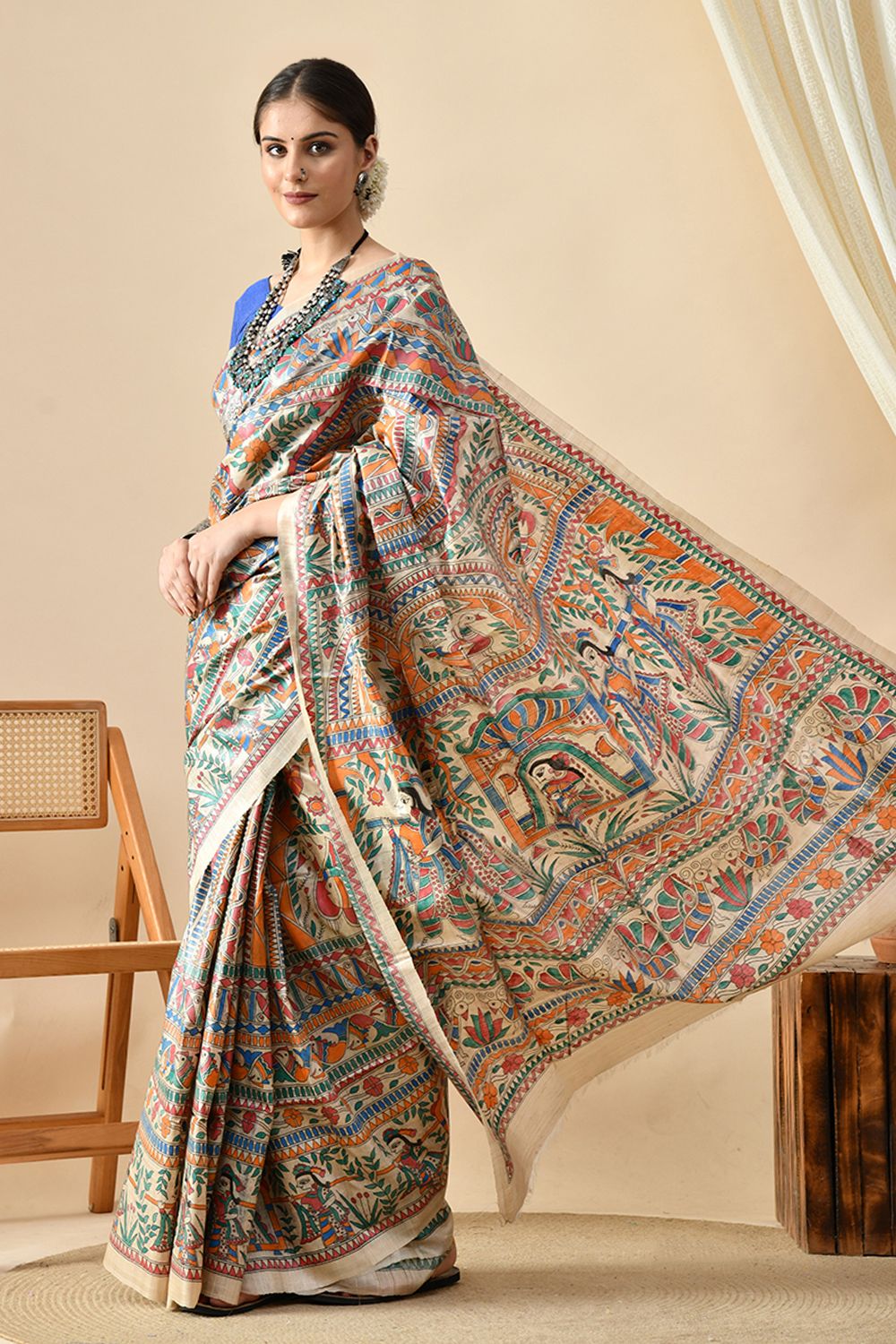 Tradition Embraces Trend: Authentic Madhubani Handwoven Tussar Silk Saree