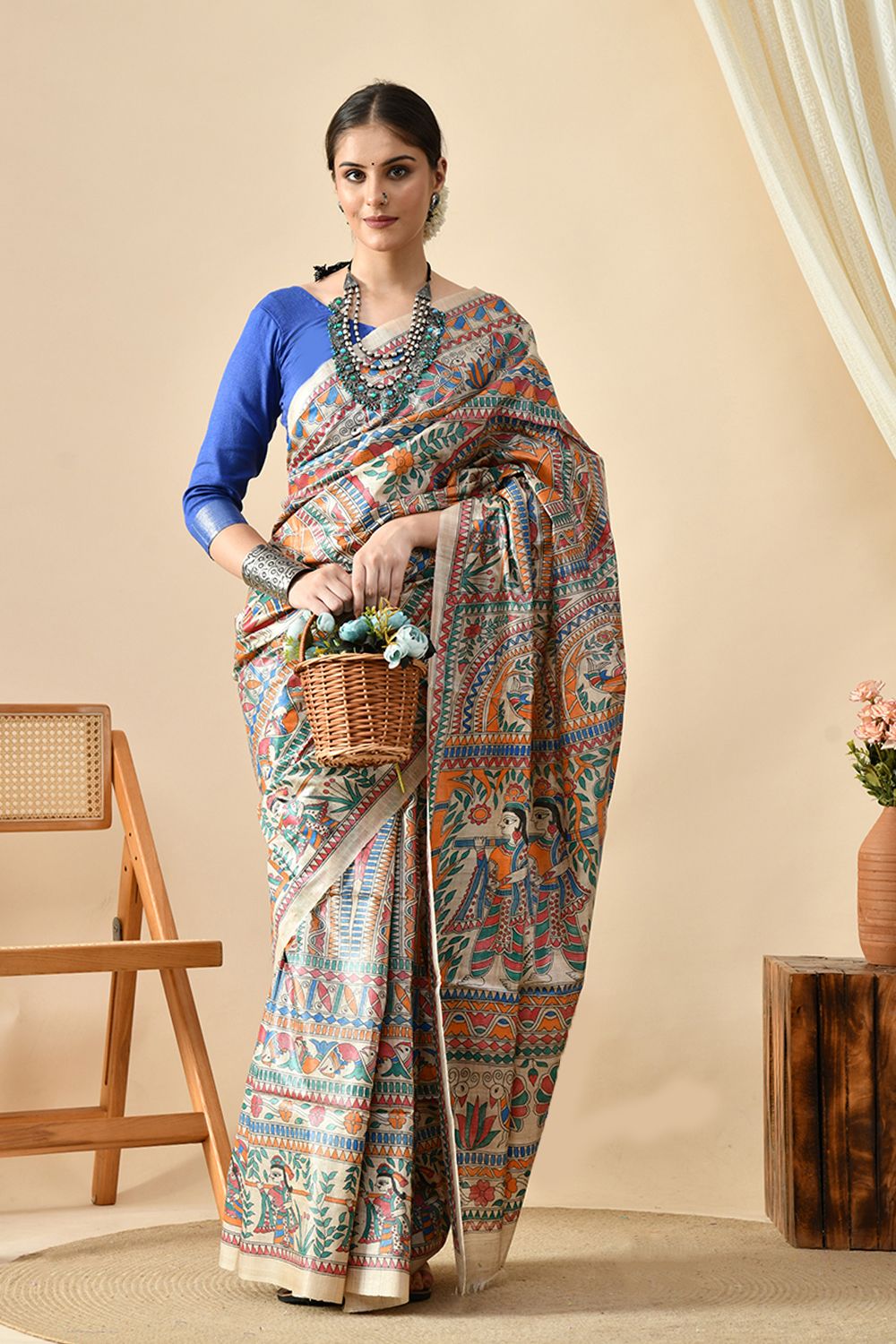 Tradition Embraces Trend: Authentic Madhubani Handwoven Tussar Silk Saree