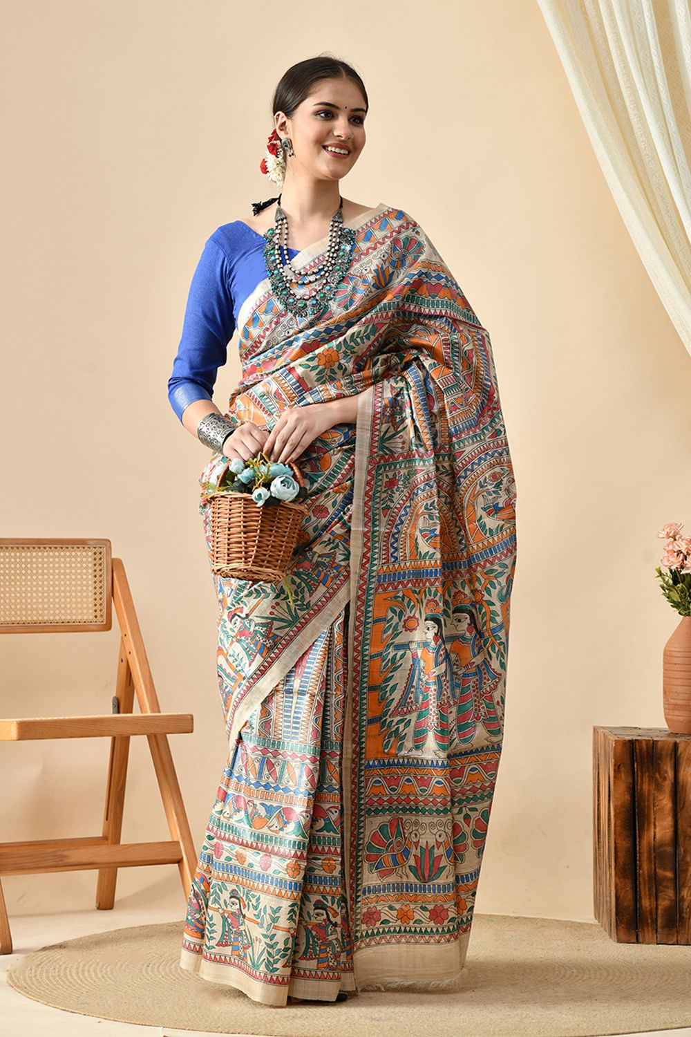 Tradition Embraces Trend: Authentic Madhubani Handwoven Tussar Silk Saree