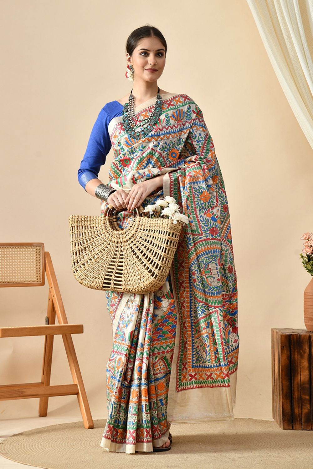 Elegant handwoven eco-friendly pure tussar silk saree of length 6.5 meters, best maintained with dry cleaning, available for online shopping.