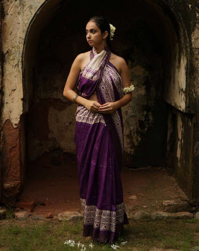 Purple Colour PRINTED TUSSAR GICCHA SILK SAREE