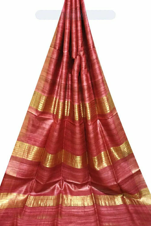 LIGHT PINK TUSSAR GICCHA SILK SAREE