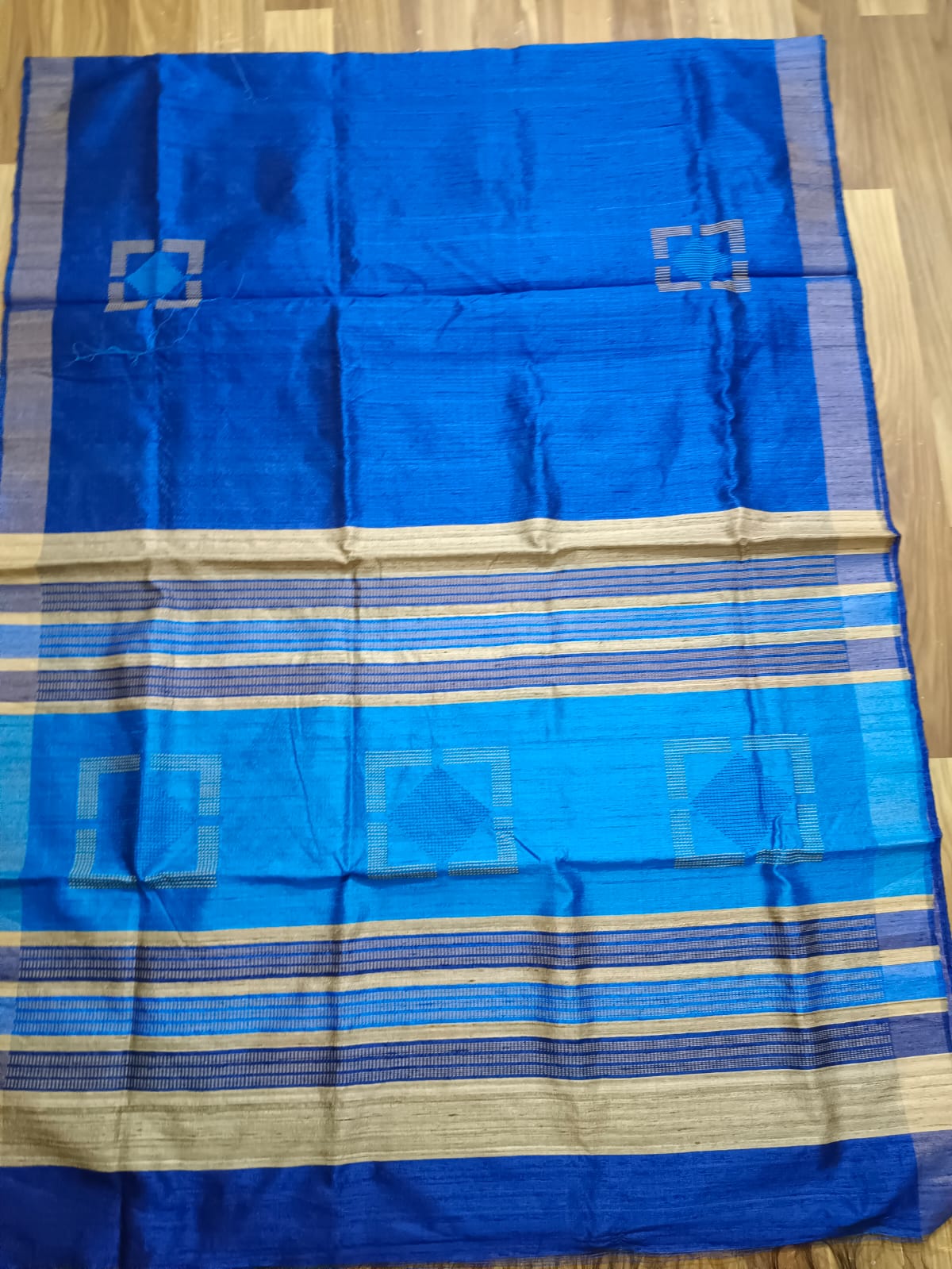 Handloom Blue Geometric Tussar Silk Saree"