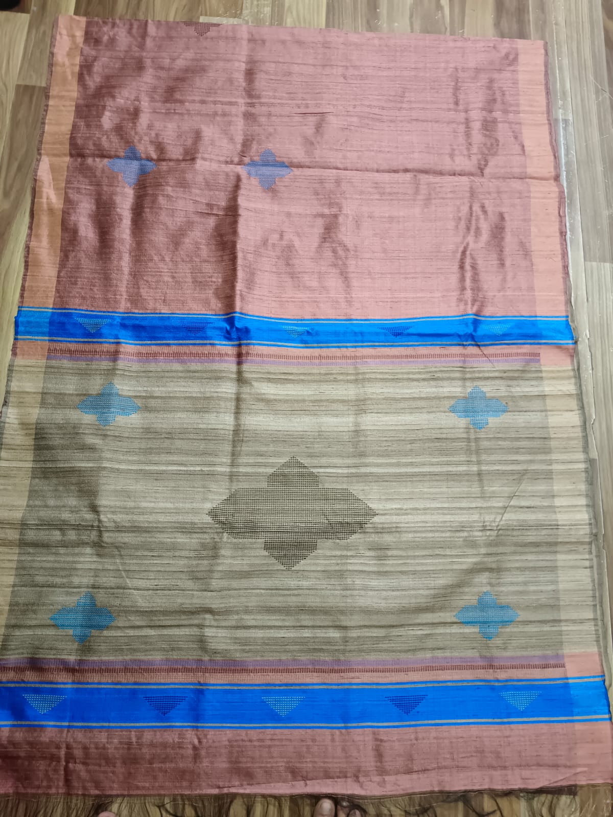 Handweaved Pink Tussar Silk Saree with Natural Color