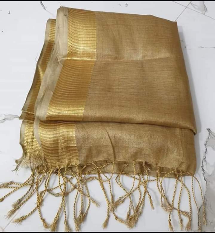 Beige Tissue Linen Saree Contemporary Elegance