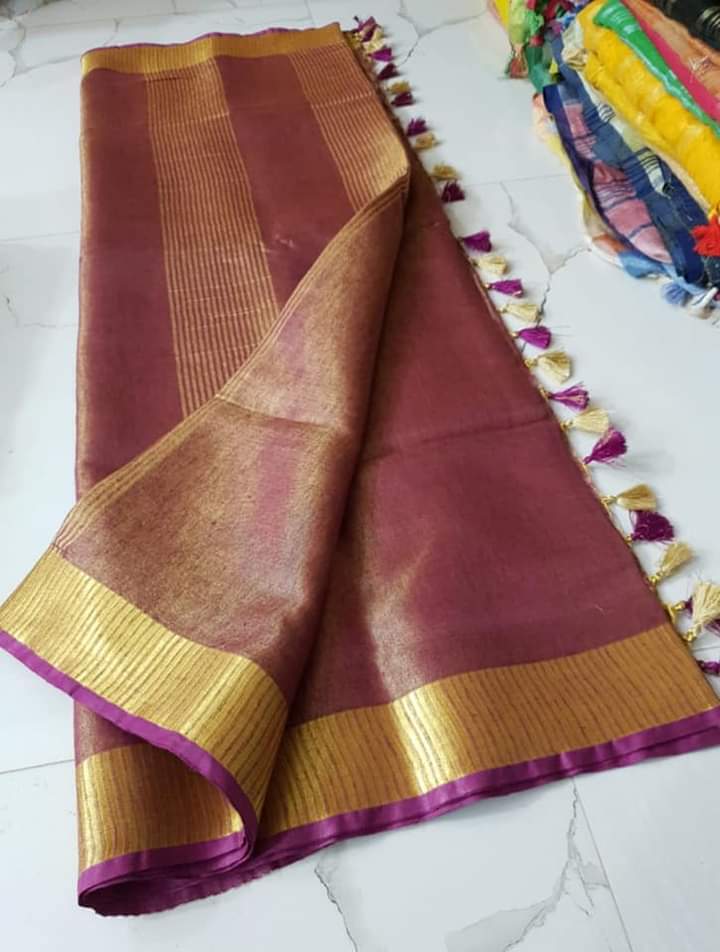 Metallic Purple Tissue Linen Saree Contemporary Elegance