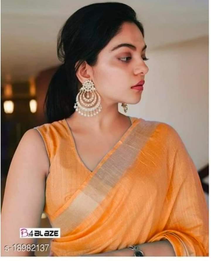 Timeless Elegance: Plain Orange Cotton Slub Saree