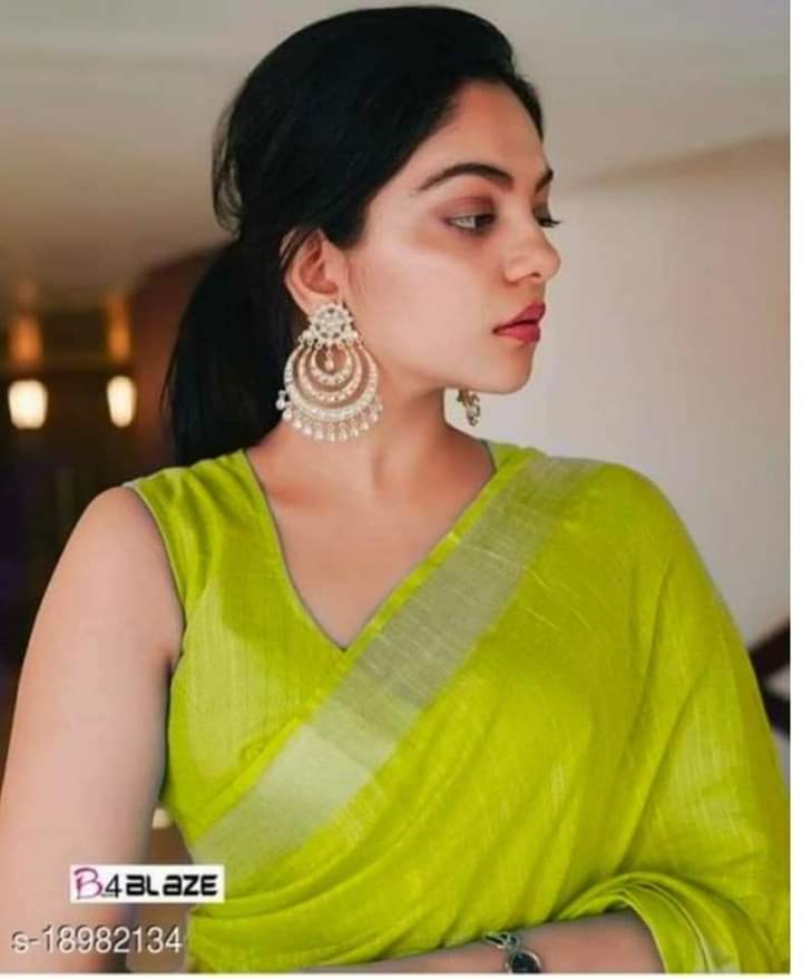 Timeless Elegance: Parrot Green Plain Cotton Slub Saree